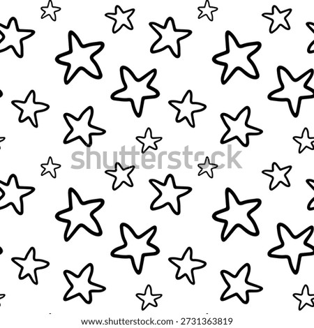 Seamless pattern with minimalist hand drawn stars and night sky