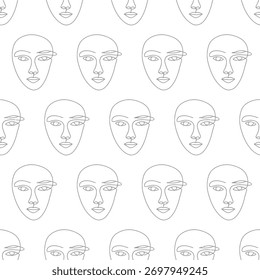 Seamless Pattern of Minimalist Line Art Faces portrait
