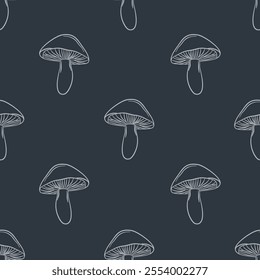 Seamless Pattern with Minimalist Mushroom Drawings