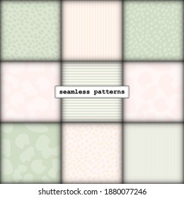 seamless pattern minimalist set in delicate complementary pastel olive green and beige colors. simple patterns for printing packaging wrapping banners textiles fabrics