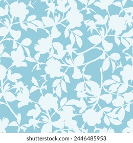 Seamless pattern of minimalist silhouette flower two-tone with blue background. Modern floral pattern, Vintage floral background, Pattern for design wallpaper, Gift wrap paper and fashion prints.