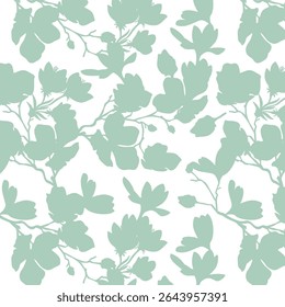 Padrão contínuo de flor de silhueta minimalista de dois tons com fundo plano. Padrão floral moderno, fundo floral vintage, padrão para papel de parede de design, papel de embrulho de presente e impressões de moda.
