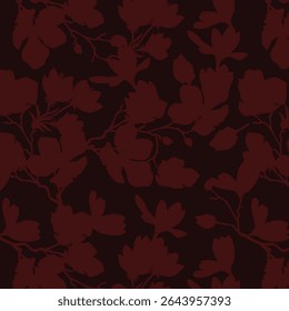 Padrão contínuo de flor de silhueta minimalista de dois tons com fundo plano. Padrão floral moderno, fundo floral vintage, padrão para papel de parede de design, papel de embrulho de presente e impressões de moda.
