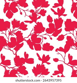 Padrão contínuo de flor de silhueta minimalista de dois tons com fundo plano. Padrão floral moderno, fundo floral vintage, padrão para papel de parede de design, papel de embrulho de presente e impressões de moda.
