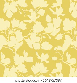 Padrão contínuo de flor de silhueta minimalista de dois tons com fundo plano. Padrão floral moderno, fundo floral vintage, padrão para papel de parede de design, papel de embrulho de presente e impressões de moda.
