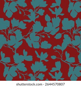 Padrão contínuo de flor de silhueta minimalista de dois tons com fundo plano. Padrão floral moderno, fundo floral vintage, padrão para papel de parede de design, papel de embrulho de presente e impressões de moda.
