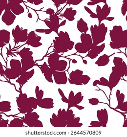 Padrão contínuo de flor de silhueta minimalista de dois tons com fundo plano. Padrão floral moderno, fundo floral vintage, padrão para papel de parede de design, papel de embrulho de presente e impressões de moda.
