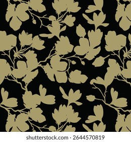 Padrão contínuo de flor de silhueta minimalista de dois tons com fundo plano. Padrão floral moderno, fundo floral vintage, padrão para papel de parede de design, papel de embrulho de presente e impressões de moda.
