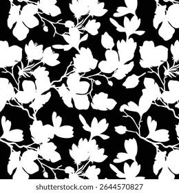 Padrão contínuo de flor de silhueta minimalista de dois tons com fundo plano. Padrão floral moderno, fundo floral vintage, padrão para papel de parede de design, papel de embrulho de presente e impressões de moda.
