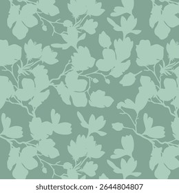 Padrão contínuo de flor de silhueta minimalista de dois tons com fundo plano. Padrão floral moderno, fundo floral vintage, padrão para papel de parede de design, papel de embrulho de presente e impressões de moda.

