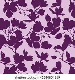 Padrão contínuo de flor de silhueta minimalista de dois tons com fundo plano. Padrão floral moderno, fundo floral vintage, padrão para papel de parede de design, papel de embrulho de presente e impressões de moda.
