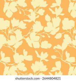 Seamless pattern of minimalist silhouette flower two-tone with plain background. Modern floral pattern, Vintage floral background, Pattern for design wallpaper, Gift wrap paper and fashion prints.
