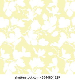 Padrão contínuo de flor de silhueta minimalista de dois tons com fundo plano. Padrão floral moderno, fundo floral vintage, padrão para papel de parede de design, papel de embrulho de presente e impressões de moda.
