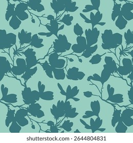 Padrão contínuo de flor de silhueta minimalista de dois tons com fundo plano. Padrão floral moderno, fundo floral vintage, padrão para papel de parede de design, papel de embrulho de presente e impressões de moda.
