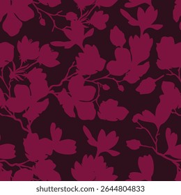 Padrão contínuo de flor de silhueta minimalista de dois tons com fundo plano. Padrão floral moderno, fundo floral vintage, padrão para papel de parede de design, papel de embrulho de presente e impressões de moda.
