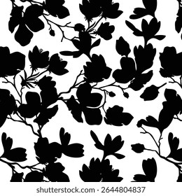 Padrão contínuo de flor de silhueta minimalista de dois tons com fundo plano. Padrão floral moderno, fundo floral vintage, padrão para papel de parede de design, papel de embrulho de presente e impressões de moda.
