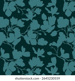 Seamless pattern of minimalist silhouette flower two-tone with plain background. Modern floral pattern, Vintage floral background, Pattern for design wallpaper, Gift wrap paper and fashion prints.
