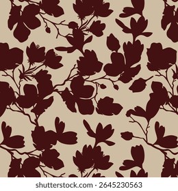 Seamless pattern of minimalist silhouette flower two-tone with plain background. Modern floral pattern, Vintage floral background, Pattern for design wallpaper, Gift wrap paper and fashion prints.
