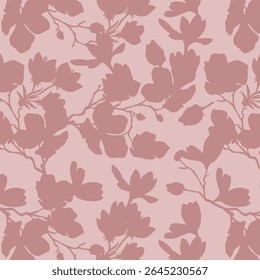 Padrão contínuo de flor de silhueta minimalista de dois tons com fundo plano. Padrão floral moderno, fundo floral vintage, padrão para papel de parede de design, papel de embrulho de presente e impressões de moda.
