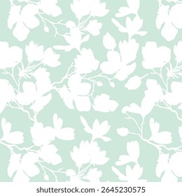 Seamless pattern of minimalist silhouette flower two-tone with plain background. Modern floral pattern, Vintage floral background, Pattern for design wallpaper, Gift wrap paper and fashion prints.
