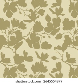 Seamless pattern of minimalist silhouette flower two-tone with plain background. Modern floral pattern, Vintage floral background, Pattern for design wallpaper, Gift wrap paper and fashion prints.
