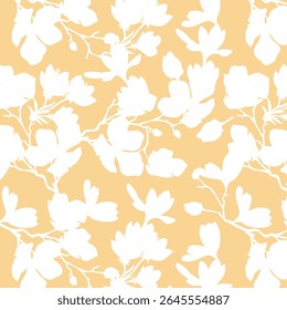 Seamless pattern of minimalist silhouette flower two-tone with plain background. Modern floral pattern, Vintage floral background, Pattern for design wallpaper, Gift wrap paper and fashion prints.
