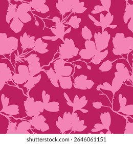 Padrão contínuo de flor de silhueta minimalista de dois tons com fundo plano. Padrão floral moderno, fundo floral vintage, padrão para papel de parede de design, papel de embrulho de presente e impressões de moda.
