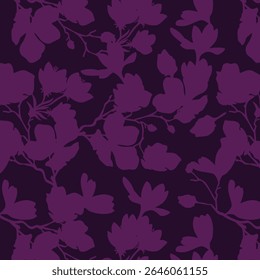 Padrão contínuo de flor de silhueta minimalista de dois tons com fundo plano. Padrão floral moderno, fundo floral vintage, padrão para papel de parede de design, papel de embrulho de presente e impressões de moda.

