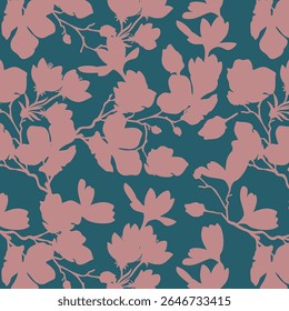 Padrão contínuo de flor de silhueta minimalista de dois tons com fundo plano. Padrão floral moderno, fundo floral vintage, padrão para papel de parede de design, papel de embrulho de presente e impressões de moda.

