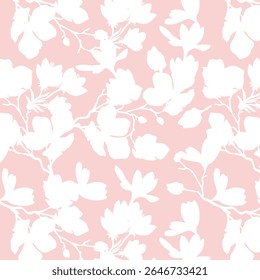 Padrão contínuo de flor de silhueta minimalista de dois tons com fundo plano. Padrão floral moderno, fundo floral vintage, padrão para papel de parede de design, papel de embrulho de presente e impressões de moda.
