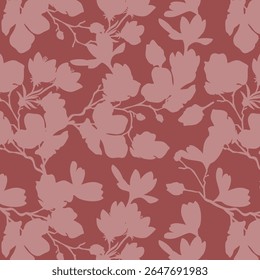 Padrão contínuo de flor de silhueta minimalista de dois tons com fundo plano. Padrão floral moderno, fundo floral vintage, padrão para papel de parede de design, papel de embrulho de presente e impressões de moda.

