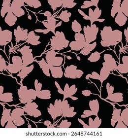 Padrão contínuo de flor de silhueta minimalista de dois tons com fundo plano. Padrão floral moderno, fundo floral vintage, padrão para papel de parede de design, papel de embrulho de presente e impressões de moda.
