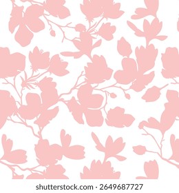 Padrão contínuo de flor de silhueta minimalista de dois tons com fundo plano. Padrão floral moderno, fundo floral vintage, padrão para papel de parede de design, papel de embrulho de presente e impressões de moda.
