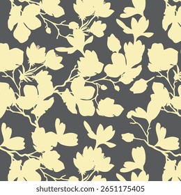 Padrão contínuo de flor de silhueta minimalista de dois tons com fundo plano. Padrão floral moderno, fundo floral vintage, padrão para papel de parede de design, papel de embrulho de presente e impressões de moda.

