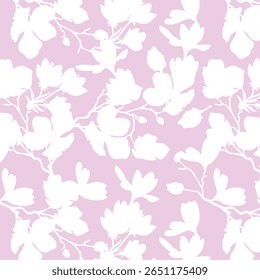 Padrão contínuo de flor de silhueta minimalista de dois tons com fundo plano. Padrão floral moderno, fundo floral vintage, padrão para papel de parede de design, papel de embrulho de presente e impressões de moda.
