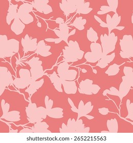 Seamless pattern of minimalist silhouette flower two-tone with plain background. Modern floral pattern, Vintage floral background, Pattern for design wallpaper, Gift wrap paper and fashion prints.
