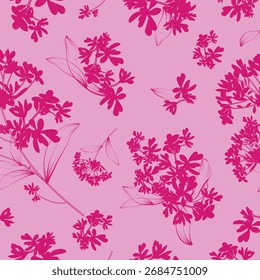 Seamless pattern of minimalist silhouette flower two-tone with red background. Modern floral pattern, Vintage floral background, Pattern for design wallpaper, Gift wrap paper and fashion prints.