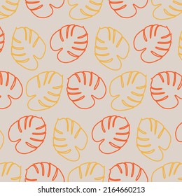 Seamless pattern in a minimalist style featuring exotic monstera leaves in muted trendy shades