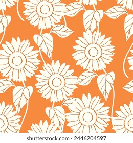 Seamless pattern of minimalist sunflowers with simple two-tone. Modern floral pattern, Vintage floral background, Pattern for design wallpaper, Gift wrap paper and fashion prints.