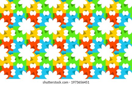 Seamless Pattern Minimalist White Flowers Colorful Background