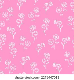 Seamless pattern with minimalistic flowers. Stock vector illustration.