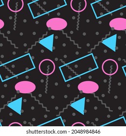 Patrón sin foco en un estilo geométrico minimalista. Colores rosa, azul y negro. Impresión retro estilo Memphis. Fondo abstracto del doodle. Diseño sin fin. Impresión para textiles, moda y decoración. 