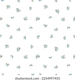 Seamless pattern with minimalistic illustrations of blueberries. Vector hand drawn art