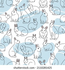 Patrón sin foco con conejos minimalistas. Esquema. Colección vectorial de lindos animales dibujados a mano