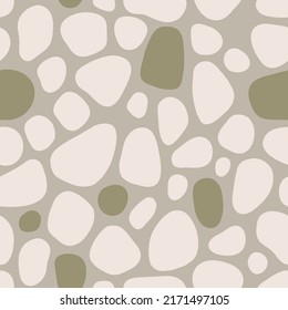Seamless pattern with minimalistic stones. Cobblestone texture. Geometric style, abstract shapes pastel colors. 
Colorful background, print. Hand drawn vector illustration.