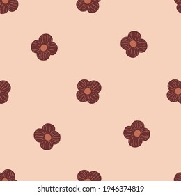 Seamless pattern in minimalistic style with abstract flower shapes. Pink pastel background. Doodle backdrop. Vector illustration for seasonal textile prints, fabric, banners, backdrops and wallpapers.