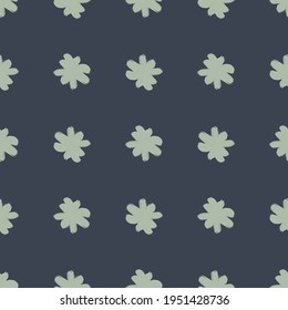 Seamless pattern in minimalistic style with abstract flower bud elements. Dark pale navy blue background. Graphic design for wrapping paper and fabric textures. Vector Illustration.