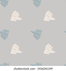 Seamless pattern in minimalistic style with doodle iceberg ornament. Grey background. Atlantida backdrop. Great for fabric design, textile print, wrapping, cover. Vector illustration.