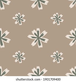 Patrón sin foco en un estilo minimalista con formas florales grises y blancas. Fondo beige. Impresión vectorial plana para textiles, tela, giftwrap, papel pintado. Ilustración sin fin.