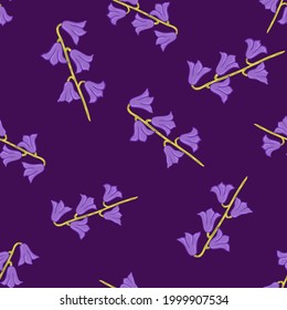 Seamless pattern in minimalistic style with lilac bright little bell flowers shapes. Flat vector print for textile, fabric, giftwrap, wallpapers. Endless illustration.